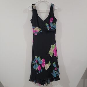 Vintage Y2K Jones New York Womens Babydoll Dress Size 8 Silk Floral Assymetric
